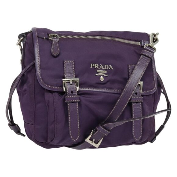 PRADA Shoulder Bag Nylon Purple Silver Auth yk18838 - Picture 1 of 16
